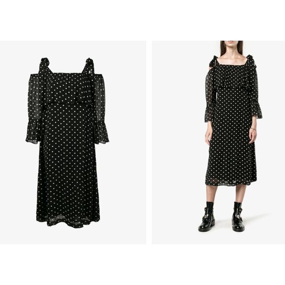 Ganni Monette Cold-shoulder Polka-dot Georgette Dress In Black. Size 36/ US 4 - Picture 1 of 7